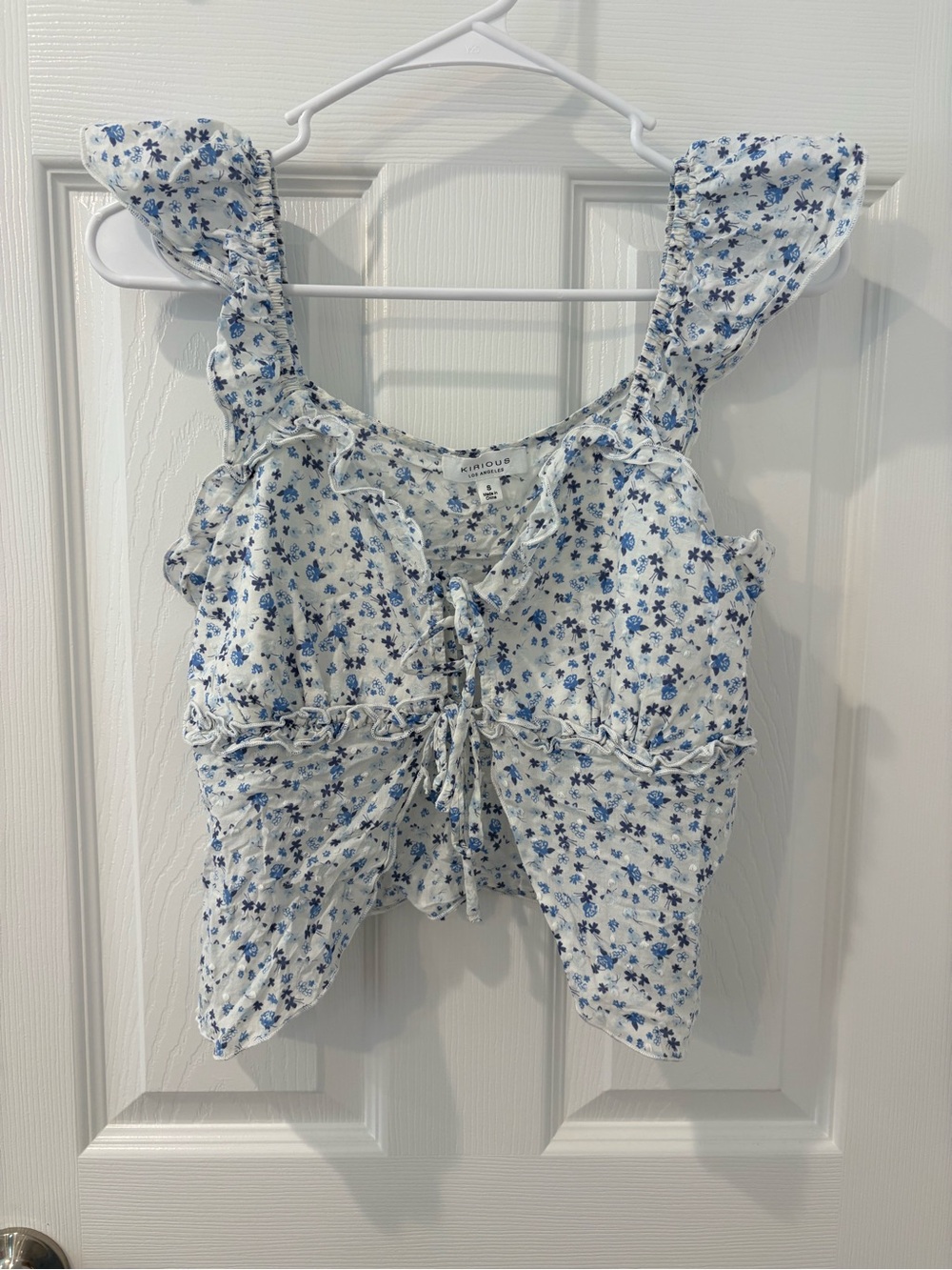 KIRIOUS Blue Floral Ruffle Tie-Front Camisole